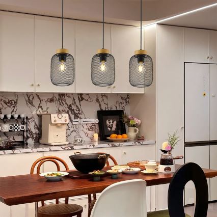 Brilagi - Viseči lestenec na kablu BASKLITE 3xE27/15W/230V les/črna