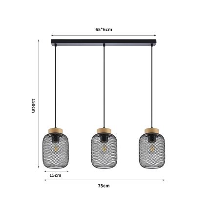 Brilagi - Viseči lestenec na kablu BASKLITE 3xE27/15W/230V les/črna