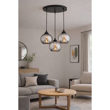 Brilagi - Viseči lestenec na kablu DIOR 3xE27/60W/230V črna/dimna siva