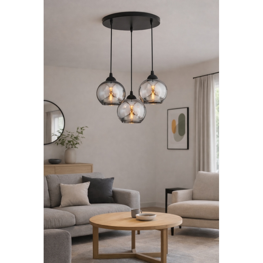 Brilagi - Viseči lestenec na kablu DIOR 3xE27/60W/230V črna/dimna siva