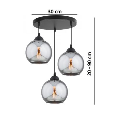 Brilagi - Viseči lestenec na kablu DIOR 3xE27/60W/230V črna/dimna siva