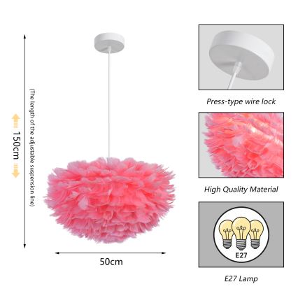 Brilagi - Viseči lestenec na kablu FEATHER 3xE27/40W/230V, premer 50 cm, v rožnati barvi