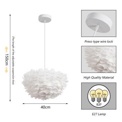Brilagi - Viseči lestenec na kablu FEATHER 3xE27/40W/230V, Ø 40 cm, v beli barvi