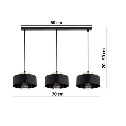 Brilagi - Viseči lestenec na kablu SPRING 3xE27/60W/230V črna/zlata