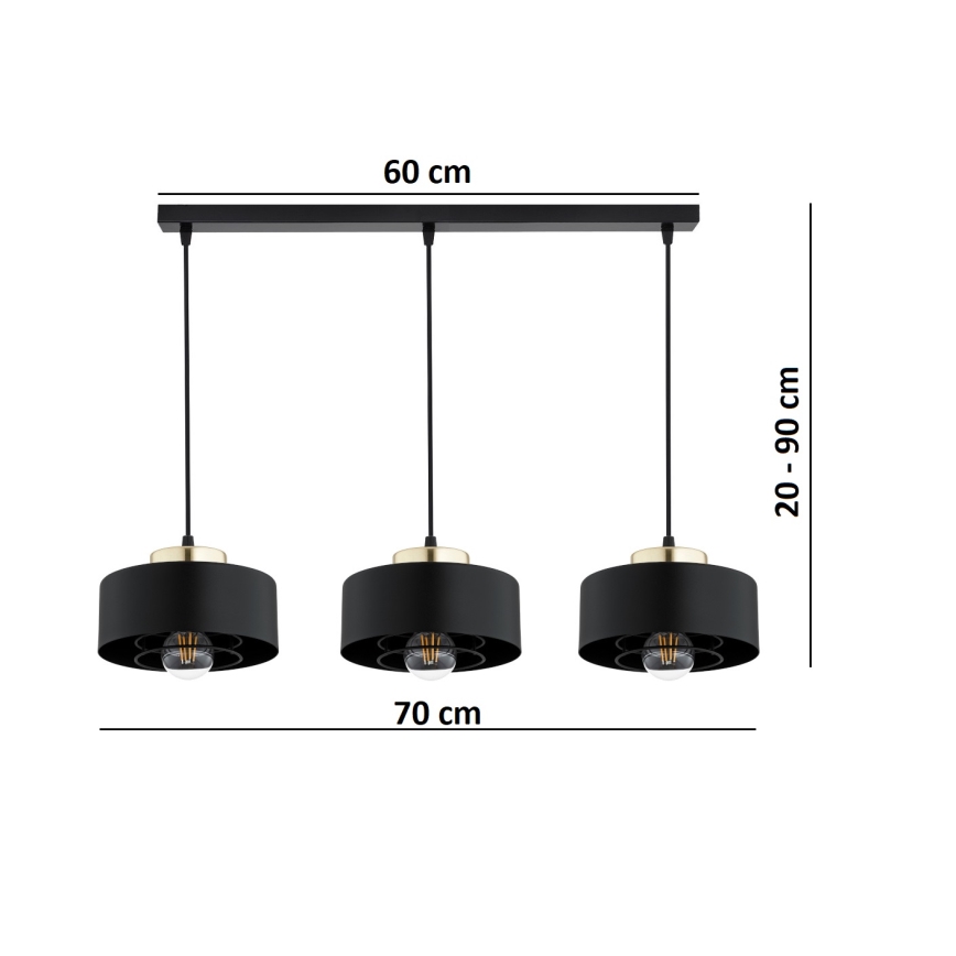 Brilagi - Viseči lestenec na kablu SPRING 3xE27/60W/230V črna/zlata