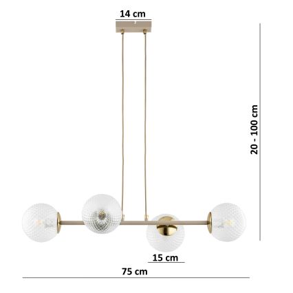 Brilagi - Viseči lestenec na kablu STELLA 4xE27/60W/230V bež/zlata