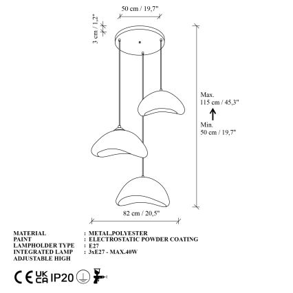 Brilagi - Viseči lestenec na kablu WABI SABI 3xE27/40W/230V Ø 82 cm bela