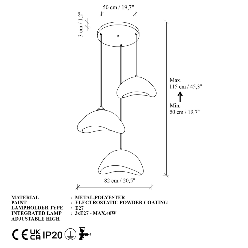 Brilagi - Viseči lestenec na kablu WABI SABI 3xE27/40W/230V Ø 82 cm bela