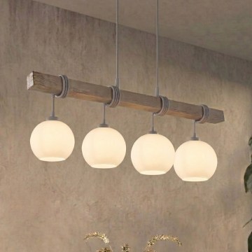 Brilagi - Viseči lestenec na kablu WOOD GLASS 4xE27/60W/230V borovica/siva/bela