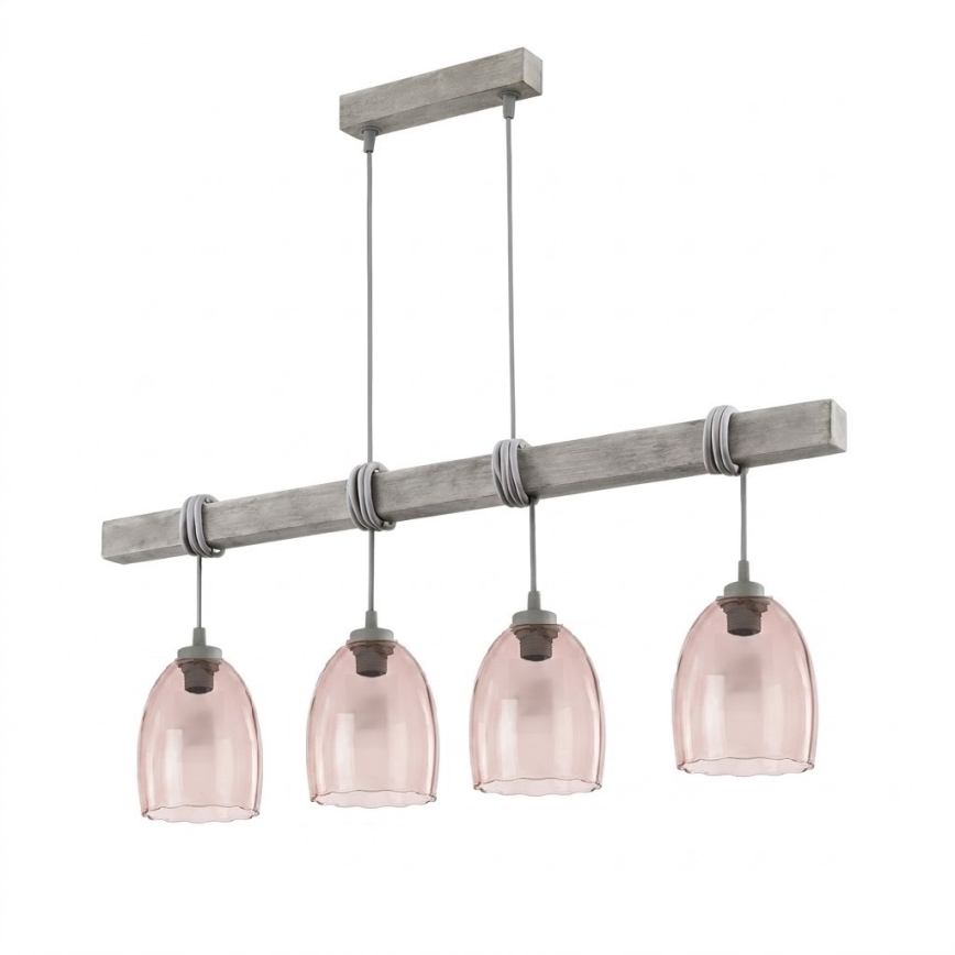 Brilagi - Lestenec na kablu WOOD GLASS 4xE27/60W/230V borov les/siva/zadimljeno bež