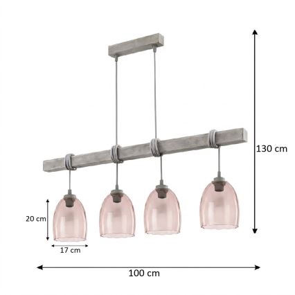 Brilagi - Lestenec na kablu WOOD GLASS 4xE27/60W/230V borov les/siva/zadimljeno bež