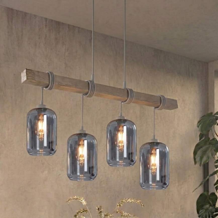 Brilagi - Lestenec na kablu WOOD GLASS 4xE27/60W/230V borovica/siva/dimno siva