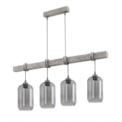 Brilagi - Lestenec na kablu WOOD GLASS 4xE27/60W/230V borovica/siva/dimno siva