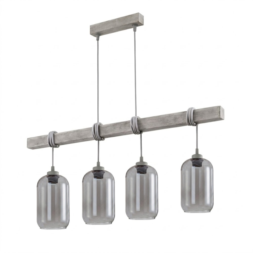 Brilagi - Lestenec na kablu WOOD GLASS 4xE27/60W/230V borovica/siva/dimno siva
