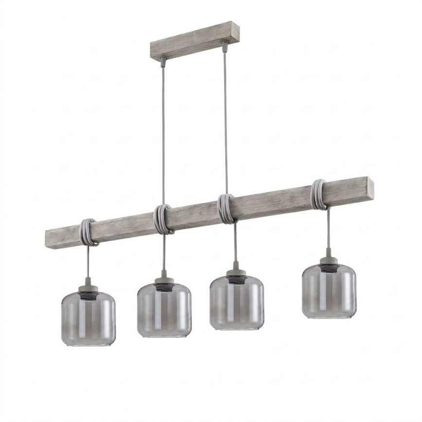Brilagi - Lestenec na lanku WOOD GLASS 4xE27/60W/230V borovica/siva/dimna siva
