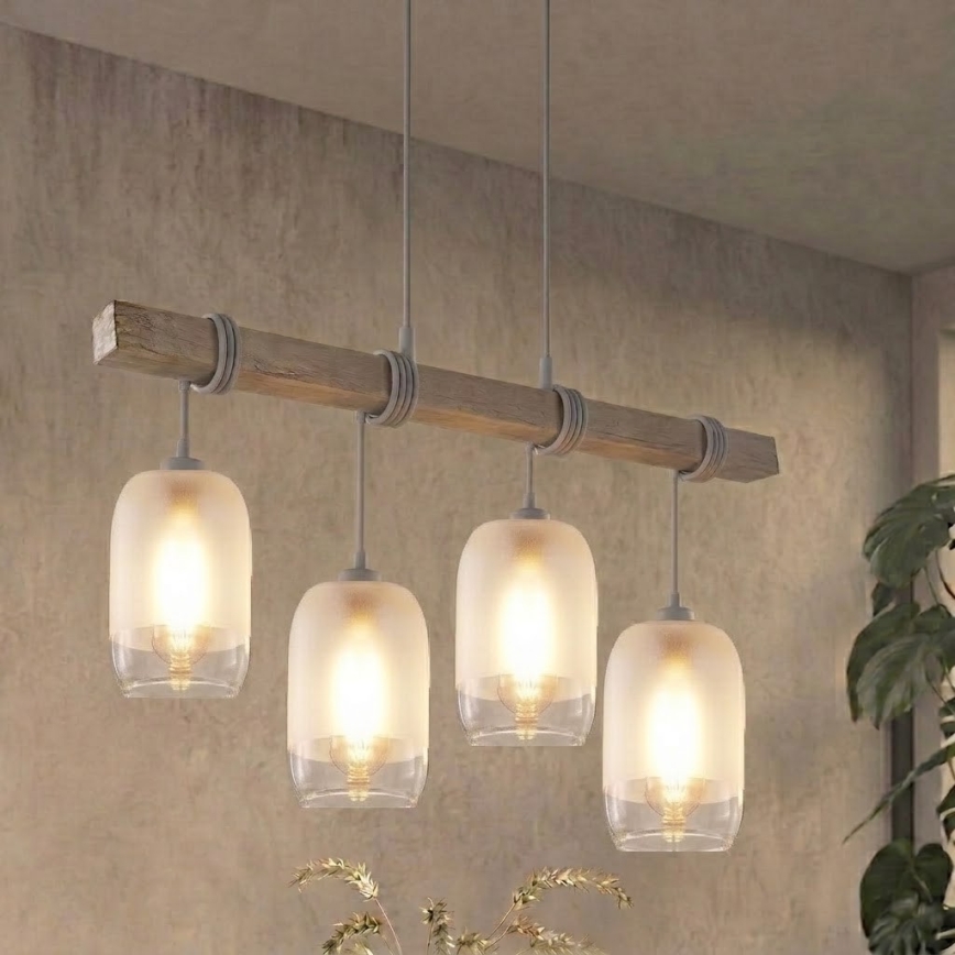 Brilagi - viseči lestenec na kablu WOOD GLASS 4xE27/60W/230V borovina/siva/bela