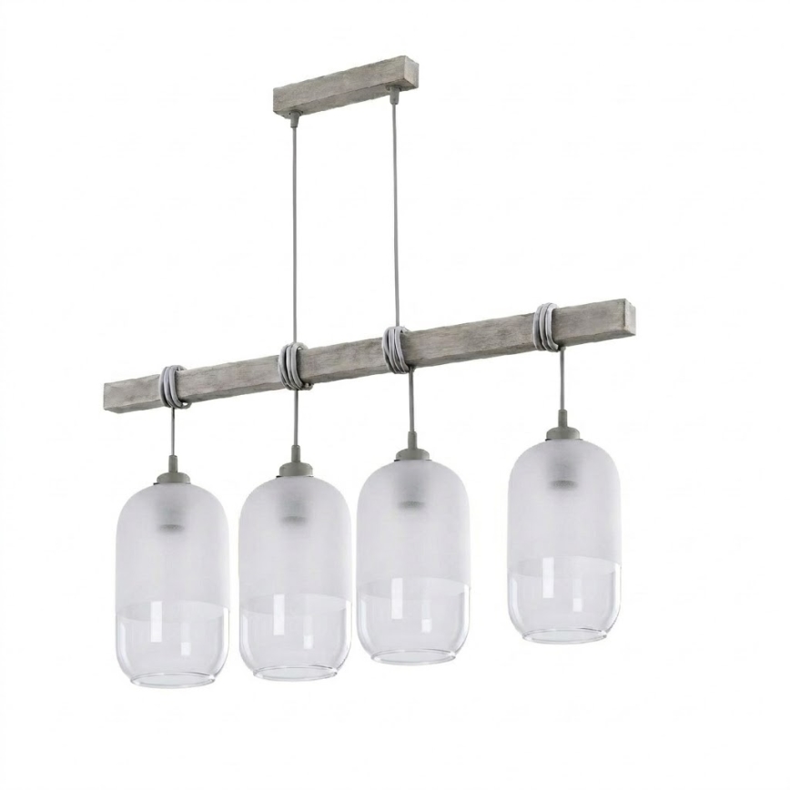 Brilagi - viseči lestenec na kablu WOOD GLASS 4xE27/60W/230V borovina/siva/bela