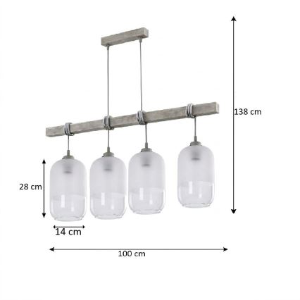 Brilagi - viseči lestenec na kablu WOOD GLASS 4xE27/60W/230V borovina/siva/bela
