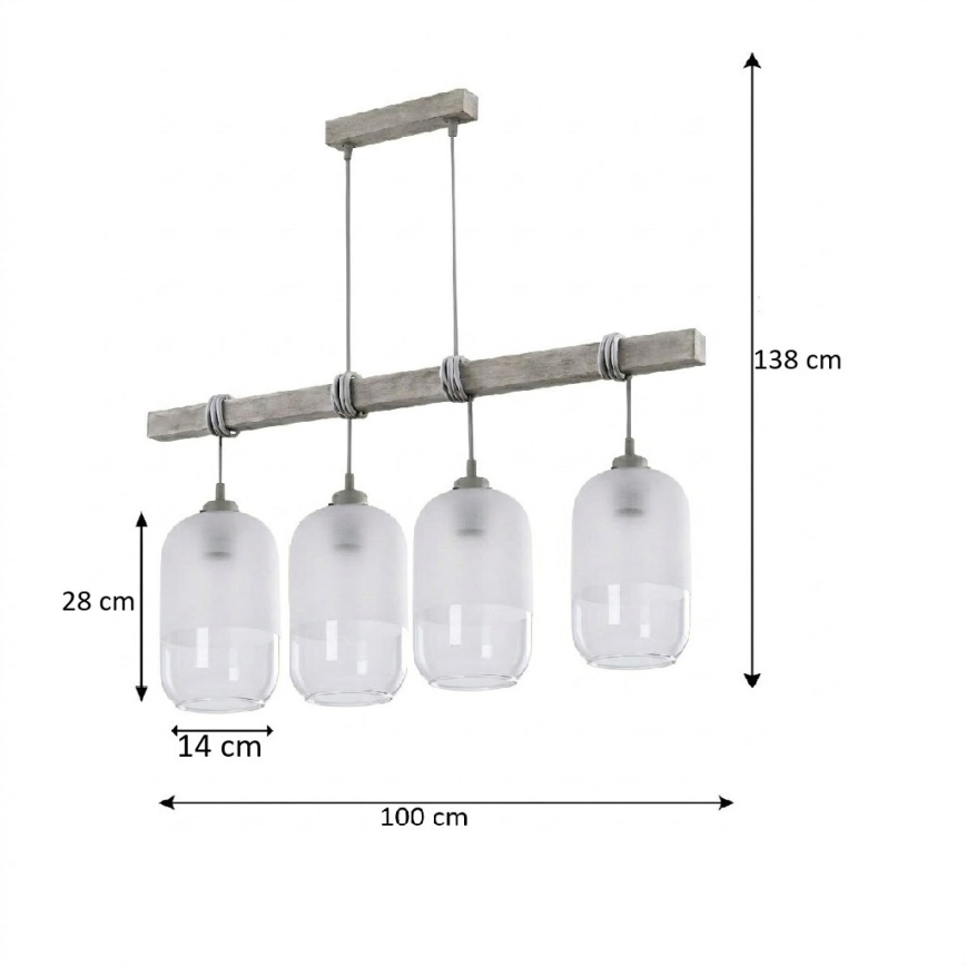 Brilagi - viseči lestenec na kablu WOOD GLASS 4xE27/60W/230V borovina/siva/bela