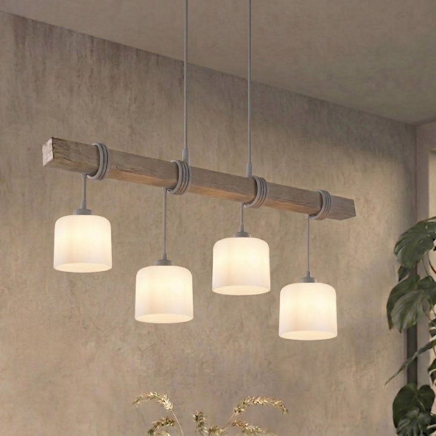 Brilagi - Viseči lestenec na vrvici WOOD GLASS 4xE27/60W/230V bor/siva/bela