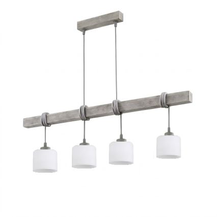 Brilagi - Viseči lestenec na vrvici WOOD GLASS 4xE27/60W/230V bor/siva/bela