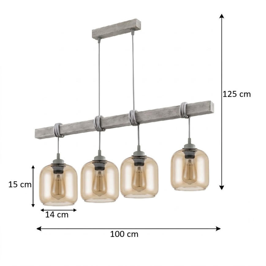 BRILAGI - Lestenec na kablu WOOD GLASS 4xE27/60W/230V borovina/siva/dimno rjava