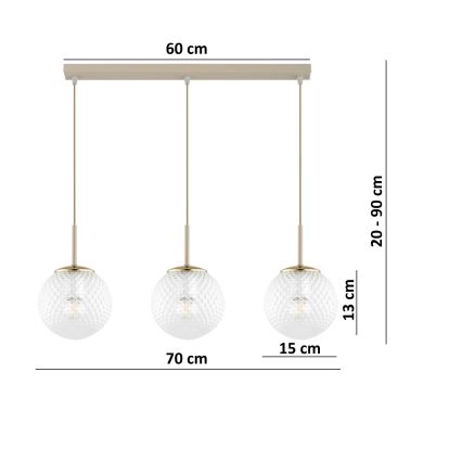 Brilagi - viseči lestenec STELLA na vrvici 3xE27/60W/230V bež/zlata