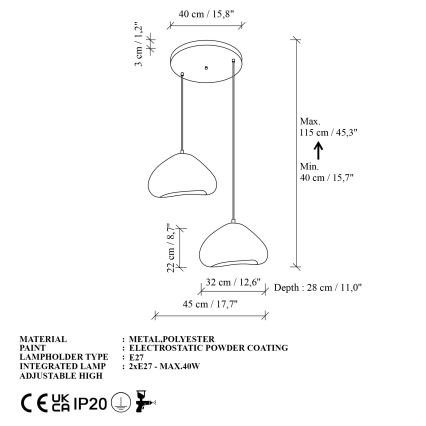 Brilagi - Viseči lestenec WABI SABI, 2x E27/40W/230V, Ø 45 cm, bela