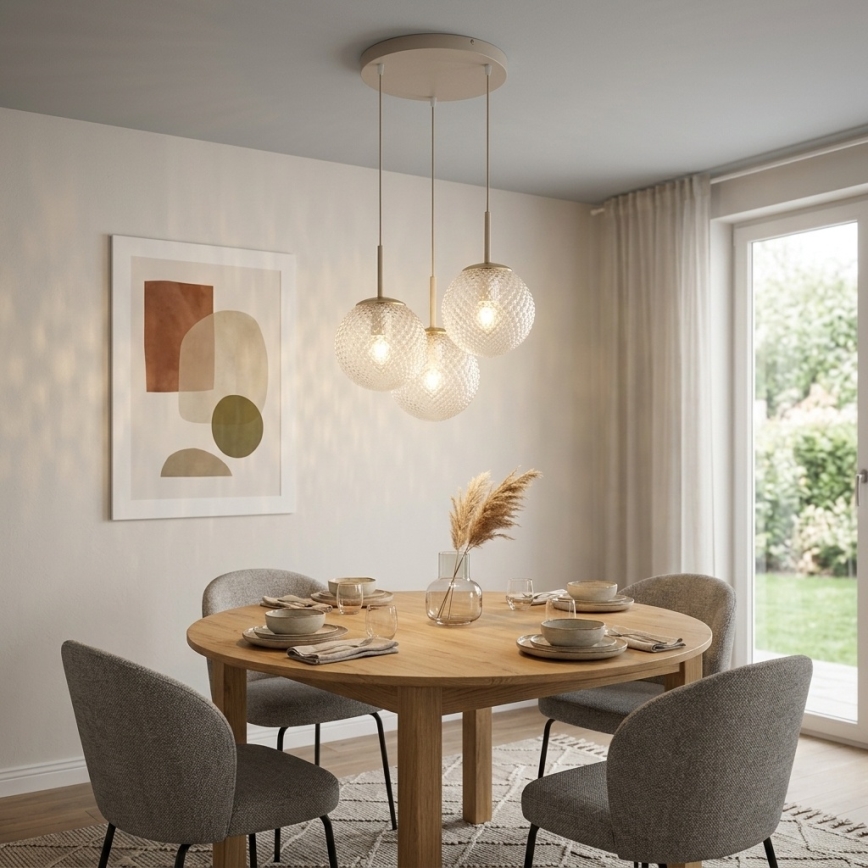 Brilagi - Viseči luster na kablu STELLA 3xE27/60W/230V bež/zlata