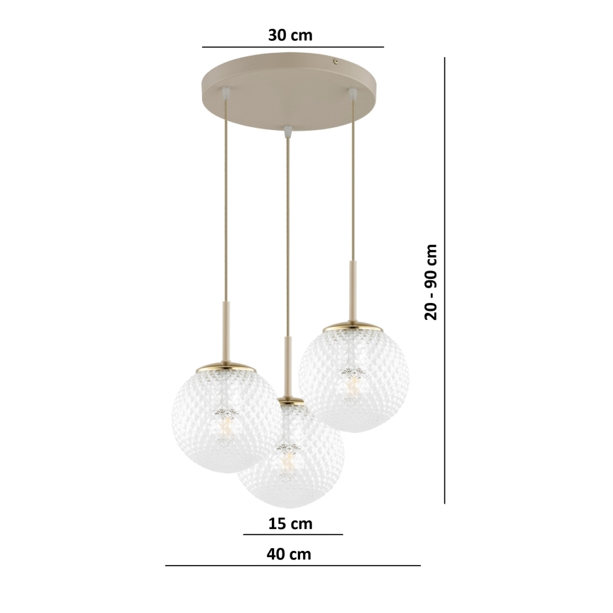 Brilagi - Viseči luster na kablu STELLA 3xE27/60W/230V bež/zlata