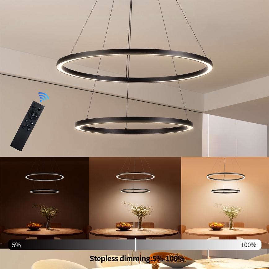 Brilagi - LED z možnostjo zatemnitve, viseči lestenec na kablu PORTOFINO LED/98W/230V 3000-6000K premer 80 cm črna + daljinski upravljalnik