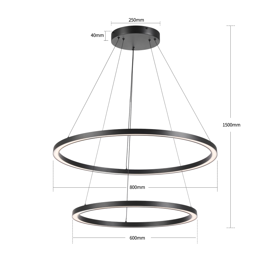 Brilagi - LED z možnostjo zatemnitve, viseči lestenec na kablu PORTOFINO LED/98W/230V 3000-6000K premer 80 cm črna + daljinski upravljalnik