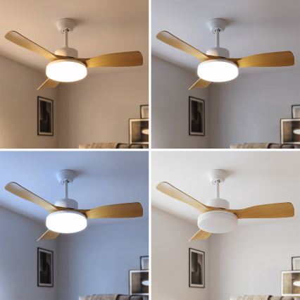 Brilagi - LED Zatemljiv stropni ventilator LED/34W/230V 106 cm bela/rjava + daljinski upravljalnik