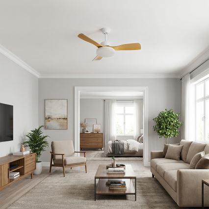 Brilagi - LED Zatemljiv stropni ventilator LED/34W/230V 106 cm bela/rjava + daljinski upravljalnik