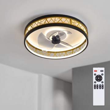 Brilagi - Zatemljiv LED stropni ventilator LED/34W/230V 50 cm črna/zlata + daljinski upravljalnik