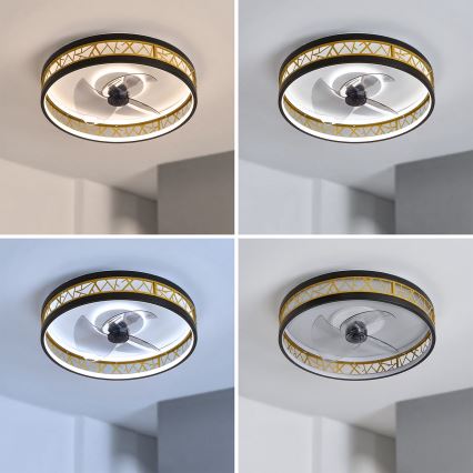 Brilagi - Zatemljiv LED stropni ventilator LED/34W/230V 50 cm črna/zlata + daljinski upravljalnik
