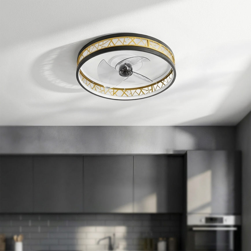 Brilagi - Zatemljiv LED stropni ventilator LED/34W/230V 50 cm črna/zlata + daljinski upravljalnik