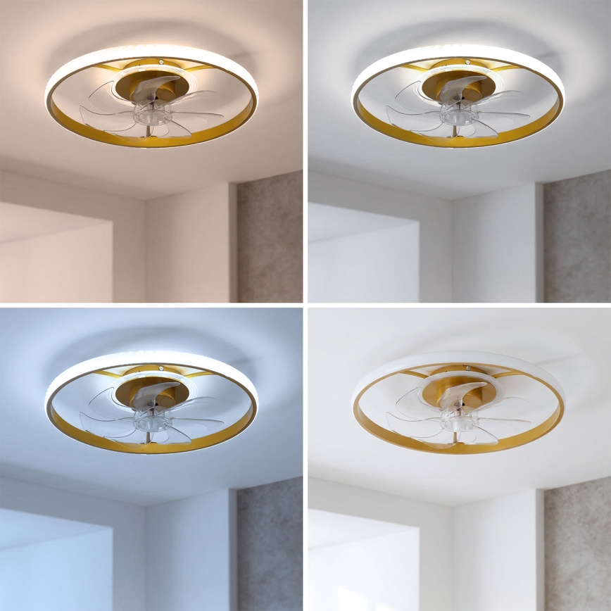 Brilagi - Zatemljiv LED stropni ventilator LED/66W/230V 3000-6500K premer 55 cm bela/zlata + daljinski upravljalnik