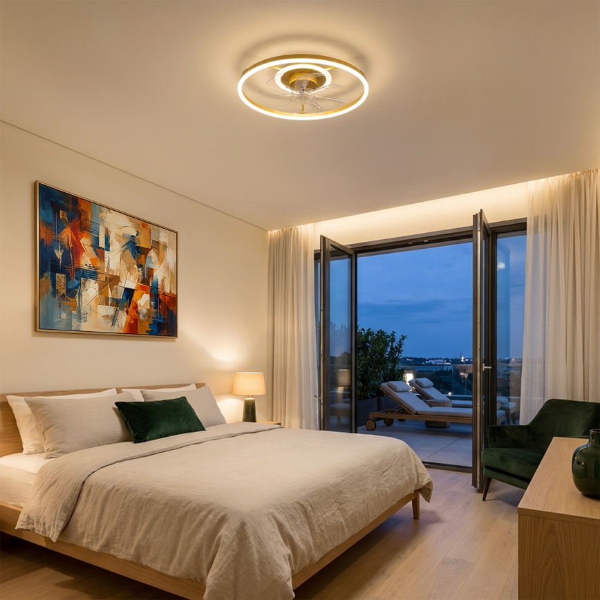 Brilagi - LED zatemljiv stropni ventilator LED/66W/230V 55 cm bela/zlata + daljinski upravljalnik