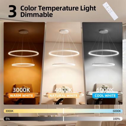 Brilagi - Zatemnjiv LED lestenec na kablu PORTOFINO LED/98W/230V 3000-6000K premer 80 cm bela + daljinski upravljalnik