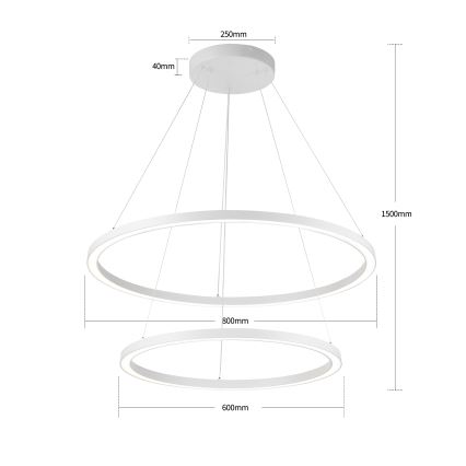 Brilagi - Zatemnjiv LED lestenec na kablu PORTOFINO LED/98W/230V 3000-6000K premer 80 cm bela + daljinski upravljalnik