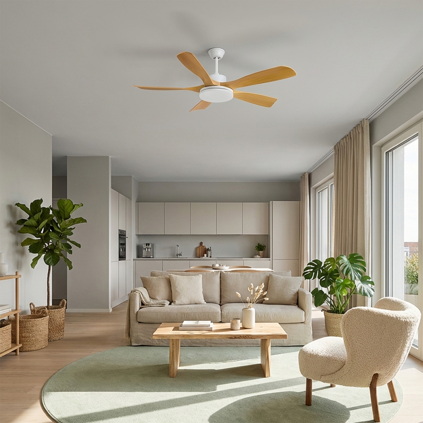 Brilagi - LED zatemljiv stropni ventilator 34 W/230 V, 3000–6500 K, premer 132 cm, bela/rjava + daljinski upravljalnik