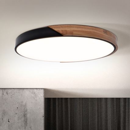 Brilagi - LED zatemnljivo stropno svetilo PILANA LED/60W/230V 3000-6500K hrast/črna Ø 60 cm + daljinski upravljalnik