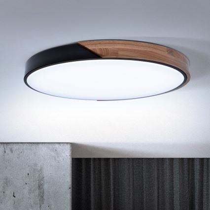 Brilagi - LED zatemnljivo stropno svetilo PILANA LED/60W/230V 3000-6500K hrast/črna Ø 60 cm + daljinski upravljalnik