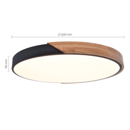 Brilagi - LED zatemnljivo stropno svetilo PILANA LED/60W/230V 3000-6500K hrast/črna Ø 60 cm + daljinski upravljalnik
