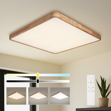 Brilagi - zatemnjevalna LED stropna svetilka WOODLINE SQUARE LED/100W/230V 3000-6000K hrast 80x80 cm + daljinski upravljalnik