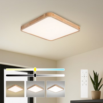 Brilagi - Zatemnjevalna LED stropna svetilka WOODLINE SQUARE LED/80W/230V 3000-6000K hrast 60x60 cm + daljinski upravljalnik