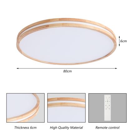 Brilagi - Zatemnjiva LED stropna svetilka MOLINA LED/100W/230V 3000-6000K hrast, premer 80 cm + daljinski upravljalnik