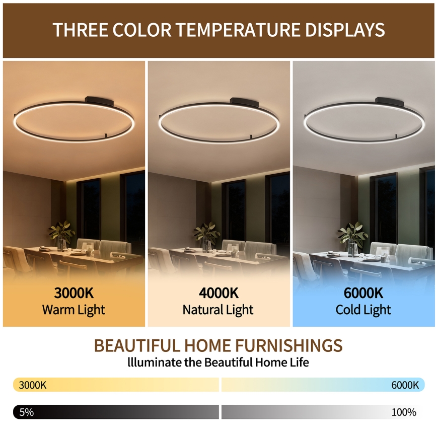Brilagi - LED zatemnjiva stropna svetilka PORTOFINO LED/85W/230V 3000-6000K premer 120 cm črna + daljinski upravljalnik