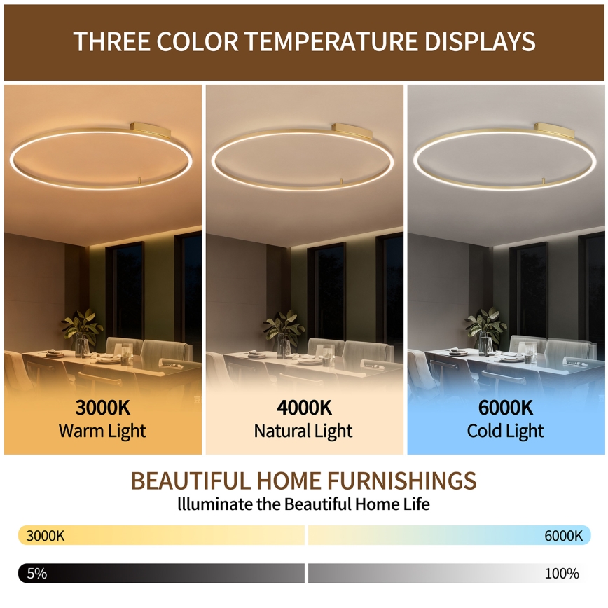 Brilagi - Stropna LED svetilka PORTOFINO z možnostjo zatemnitve LED/85W/230V 3000-6000K, premer 120 cm, zlata + daljinski upravljalnik